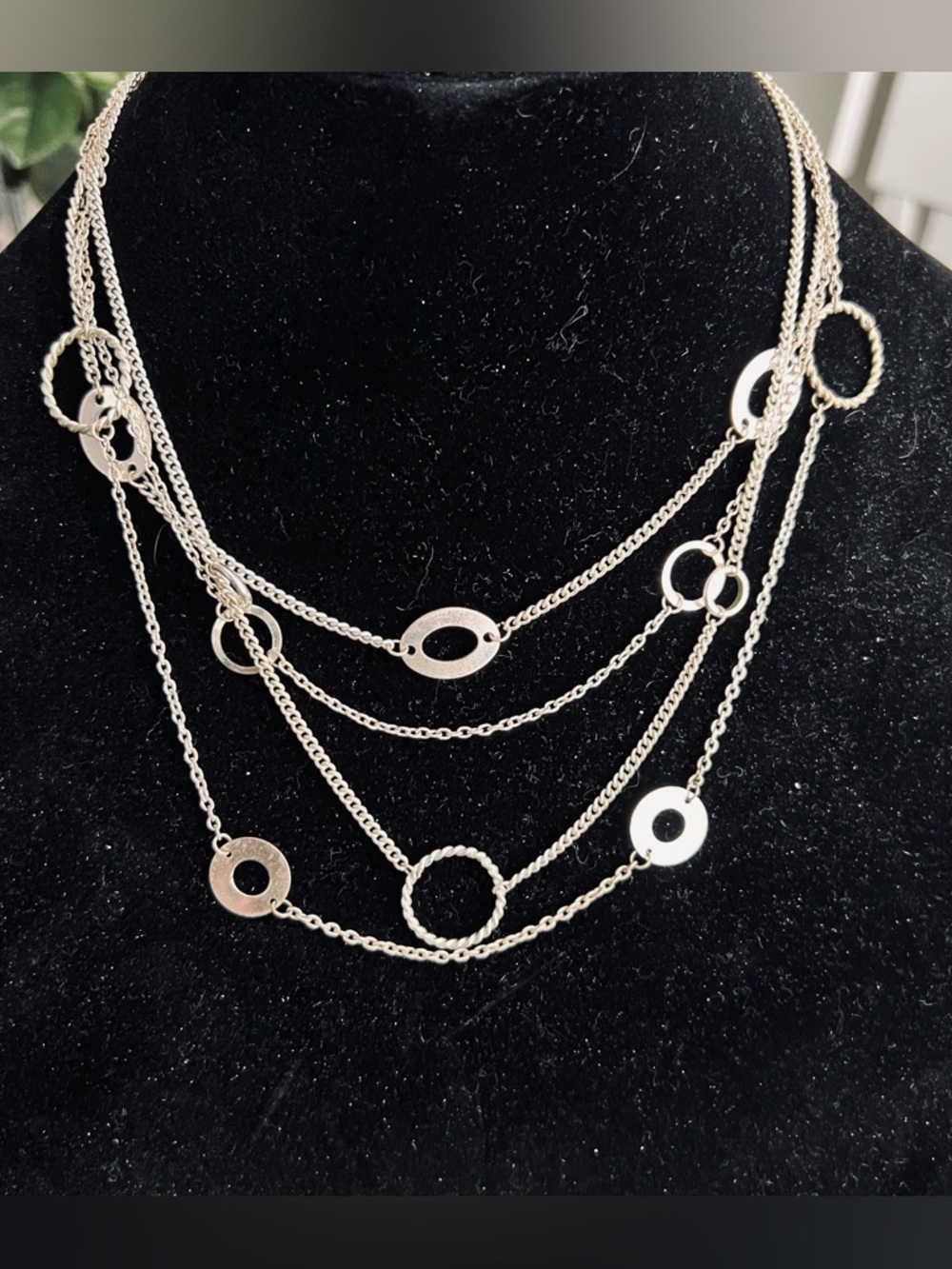 Silver Toned Cascading Layered Circle Oval Designed Necklace
